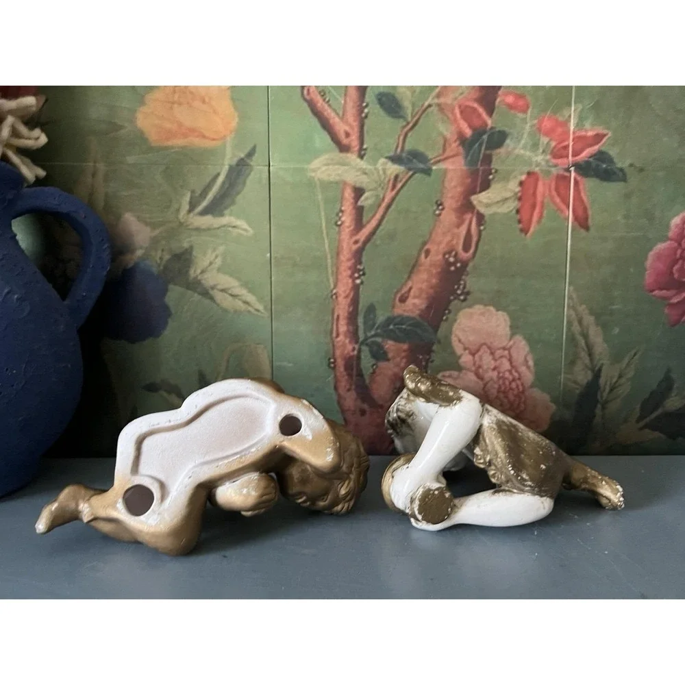 Vintage 90's Gold Painted Cherub Angel Figurines